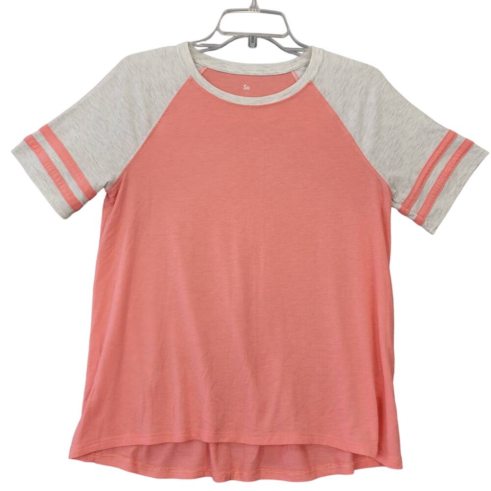 So Orange Coral Shirt Stretch Preppy Short Sleeve Sporty Stripe Tee Women Size S